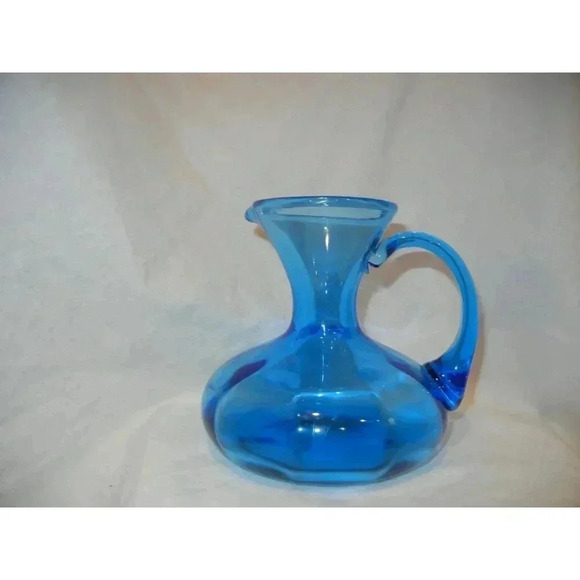 Decanter Pitcher Vintage medium-sized Floral‎ Vase Midcentury Aqua Blue glass, - Picture 4 of 7